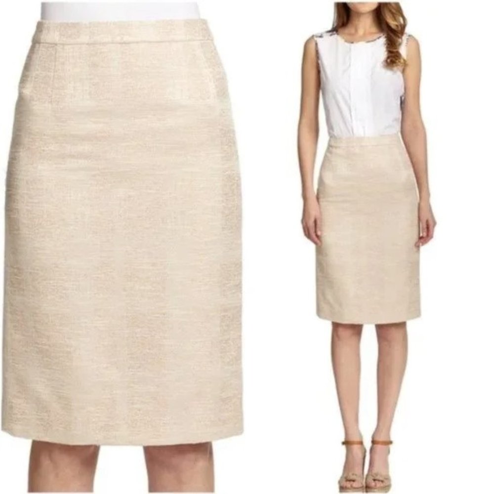 Worthington Women’s Ivory & Gold Metallic Jacquard Pencil Skirt
